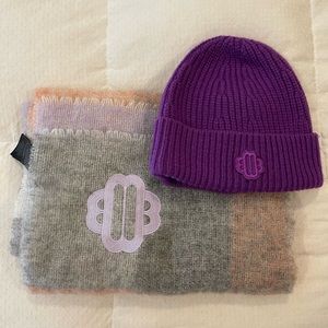 Maje purple hat with large checked multi color scarf